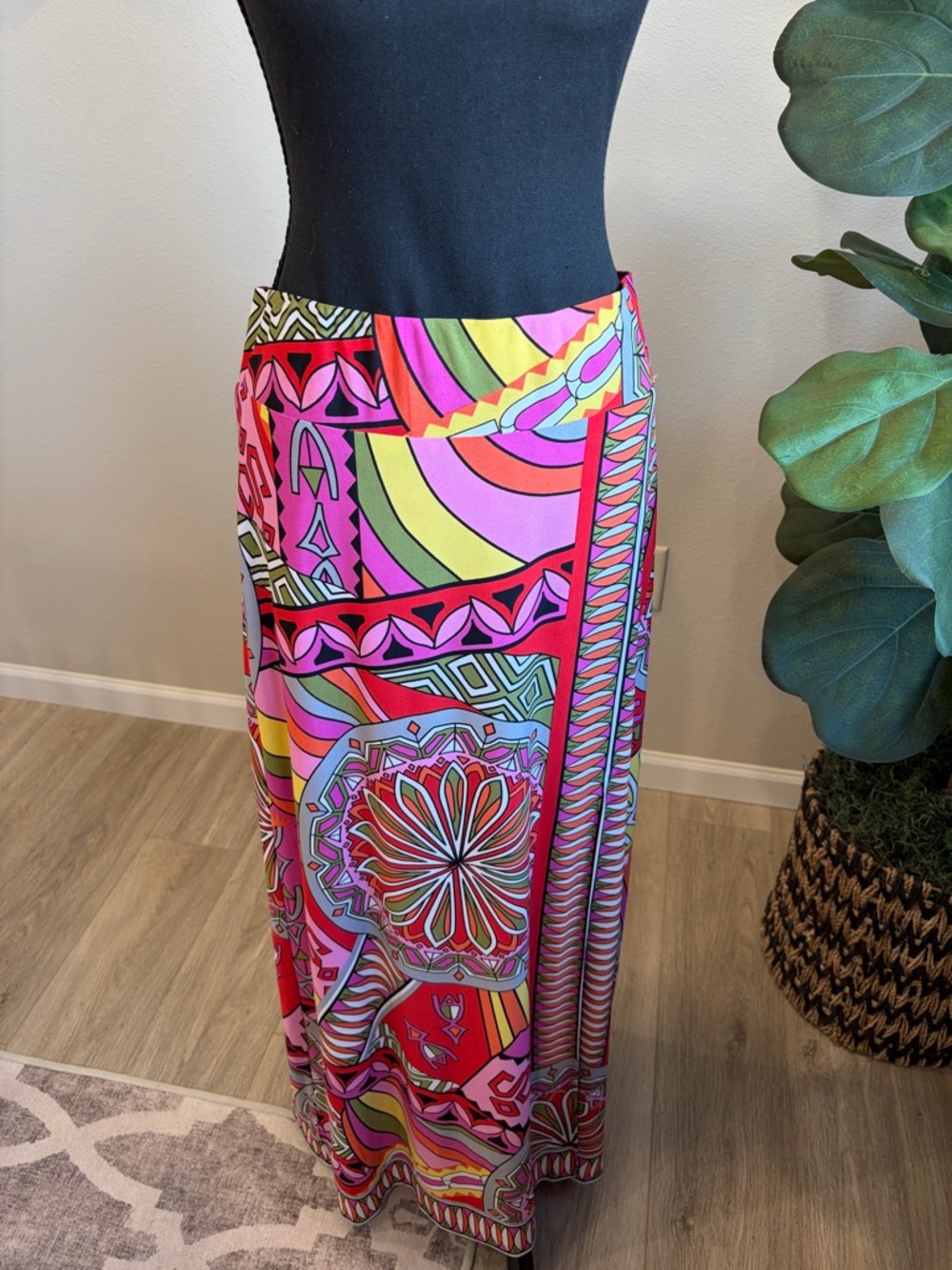 Boston Proper Pink, Yellow & Lime Graphic Panel Maxi Skirt